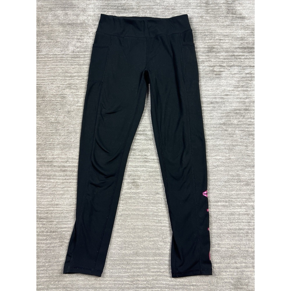 Reebok Athletic Leggings Girls XL 14-16 Black Compression Spell Out Leg